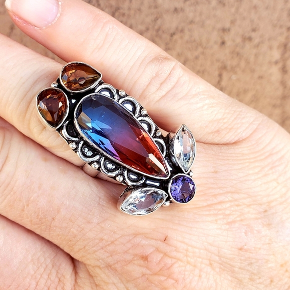 New Bi-Color Tourmaline 925 Silver Statement Ring. - Picture 7 of 12